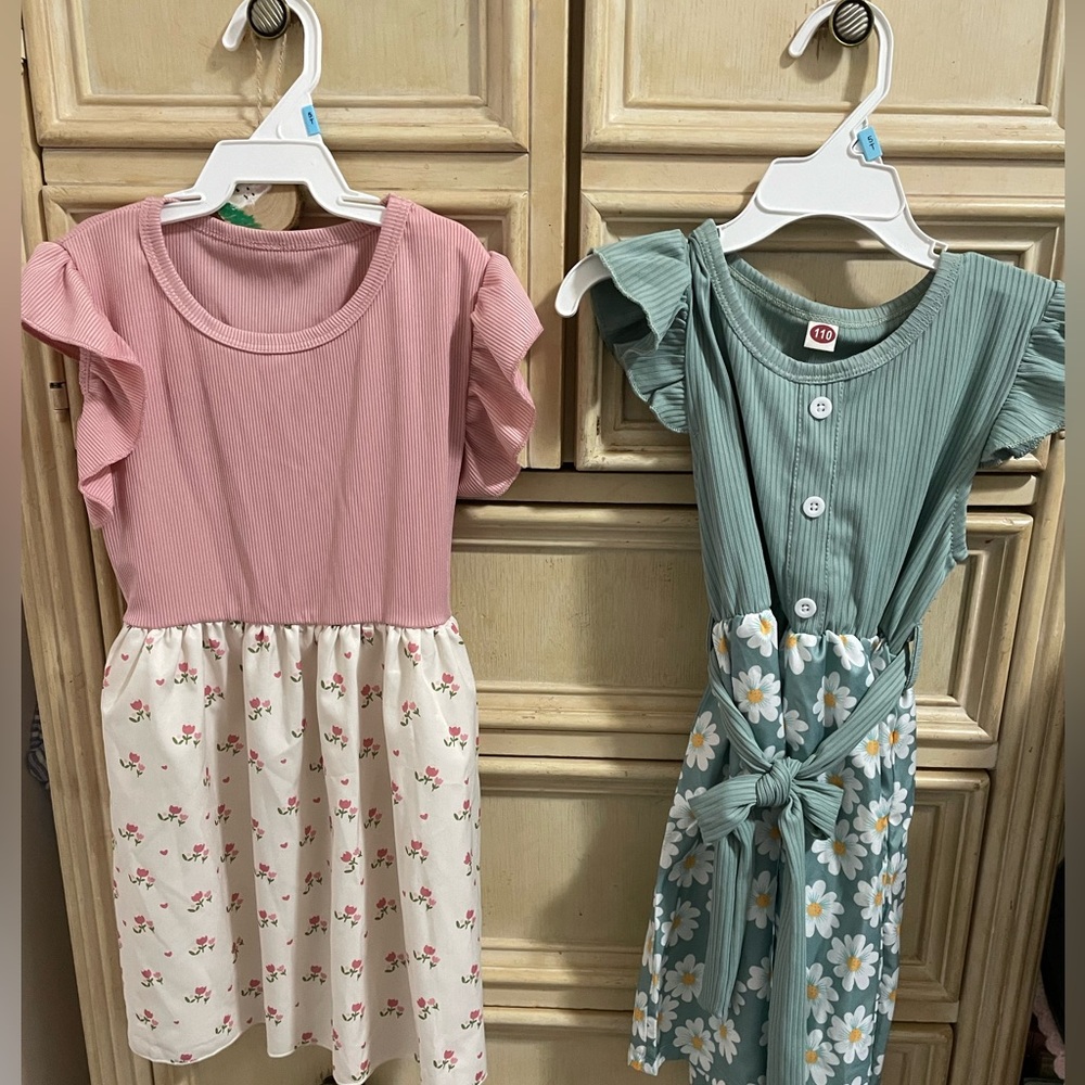 2 Girls dresses pink floral/ green floral
